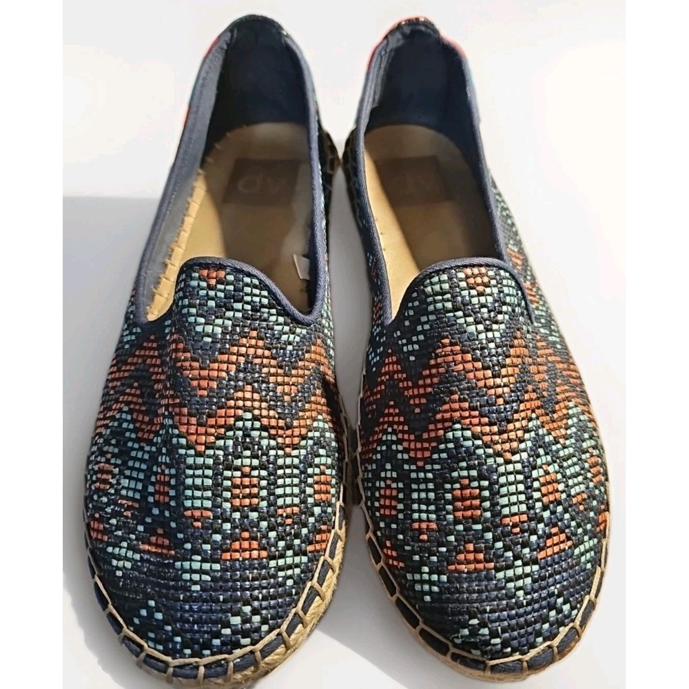 DV Dolce Vita Blue Ottie Espadrilles 6 Boho Tribal Beachy Geometric Pattern #165